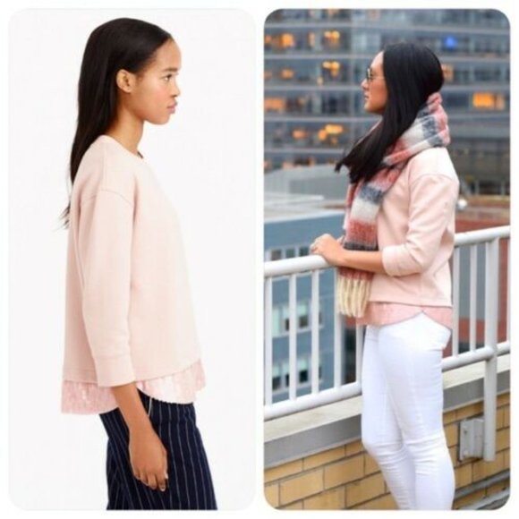 NWT J Crew Sequin Trim Sweatshirt Top Blush Pink E4182 Women's Size Large H12697 - Picture 5 of 12